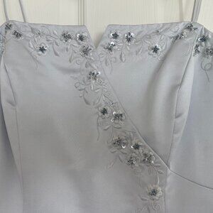 Mori Lee SIlver/Pewter Beaded Floor Length Gown